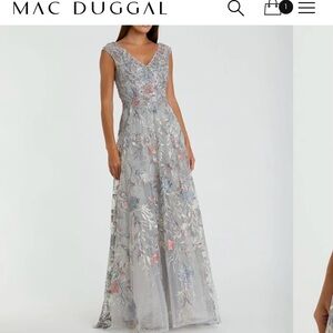 Mac Duggal Silver Embellished Sleeveless Gown NWT